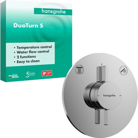 Mitigeur de douche encastré, Robinet douche rond 2 sorties, Mitigeur monocommande, Chromé, 75418000 (1/5)