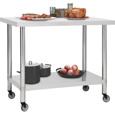 Table de travail de cuisine avec roues 100x30x85 cm Inox
