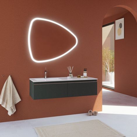 Mobile Bagno 120 Cm Grigio Scuro, Lavabo Asimmetrico E Specchio A Goccia  Seattle