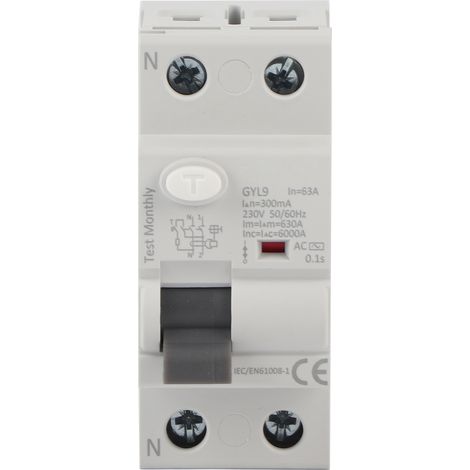 Disjoncteur différentiel GYL9 2P 63A 300mA 230V 50/60Hz IP20 Protection contre les fuites de courant (1/5)