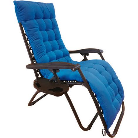 Sedia a sdraio blu con cuscino Zero Gravity reclinabile in acciaio poltrona ideale per esterno e giardino