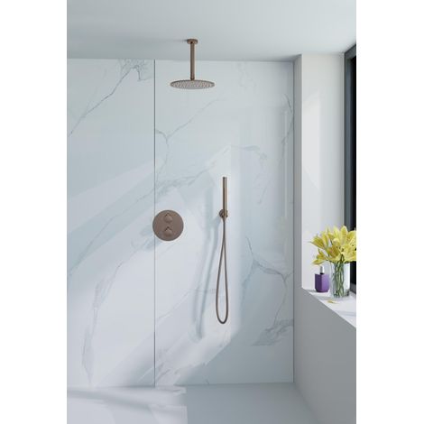 FugaFlow Eccelente Acces Ensemble de douche de pluie encastré - rond - thermostatique - bras mural - douche de tête 25cm - douchette à main sur barre