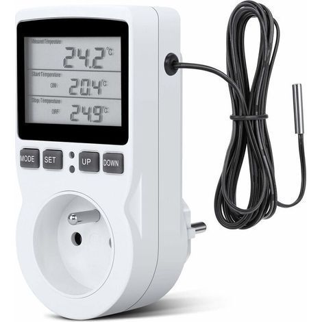 Toma Termostato, Toma Temporizador Digital, Toma Digital Programable con Sonda, Temporizador Digital Programable, Toma Termostato Calefacción para Invernadero, Acuario (1/4)