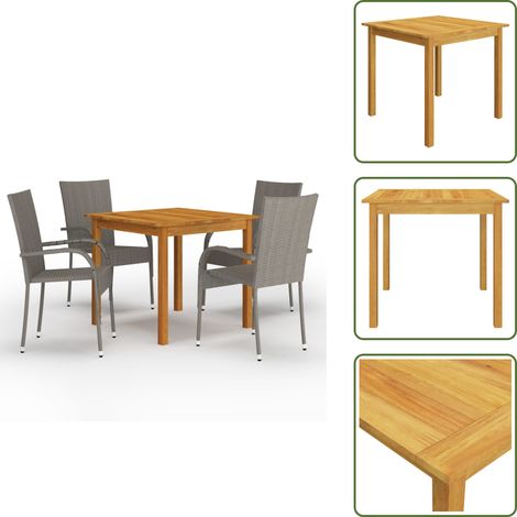 5-tlg. Garten-Essgruppe Grau - Gartentisch - Esszimmerset - Gartenmöbel - Outdoor Möbel - Holztisch