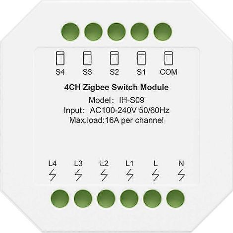 Module relais intelligent Zigbee 16A IH-S09 AC100-240V compatible avec la télécommande Tuya Smart Life, système domotique 4 canaux AHWHBYV (1/4)