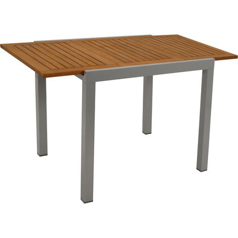 VAIL: Balkon-Ausziehtisch 80/120x70cm rechteckig, Gestell Aluminium silbergrau, Platte Akazie geölt, FSC-zertifiziert (1/5)