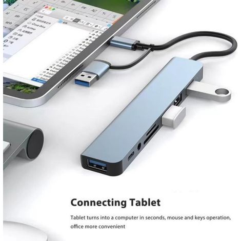 Omabeta adaptateur Hub USB C 8 en 1 Adaptateur multiport Hub USB C 8 en 1, USB 3.0, USB 2.0, transfert de informatique portable (1/4)