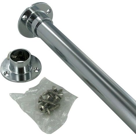 Kit barre de penderie extensible – Supports chromés ovales en acier – Diamètre 30 x 15 mm – Longueur 0.9 m pour rangement élégant – Cime