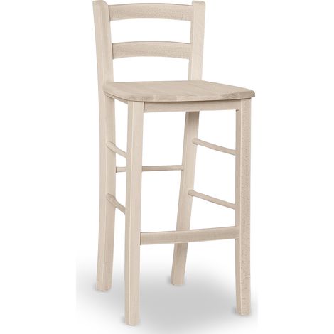 Sgabello legno grezzo con schienale e seduta legno massello h 67cm (1/5)