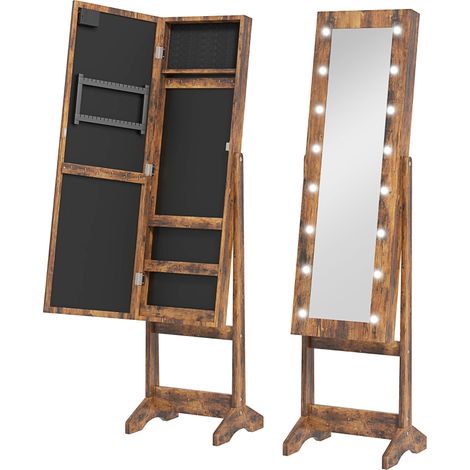 Freestanding Mirrored Jewellery Storage Cabinet - Wood-Effect