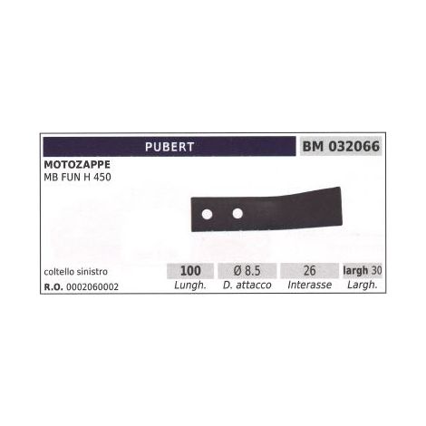 Coltello sinistro fresa per motozappa motocoltivatore MB FUN H 450 PUBERT