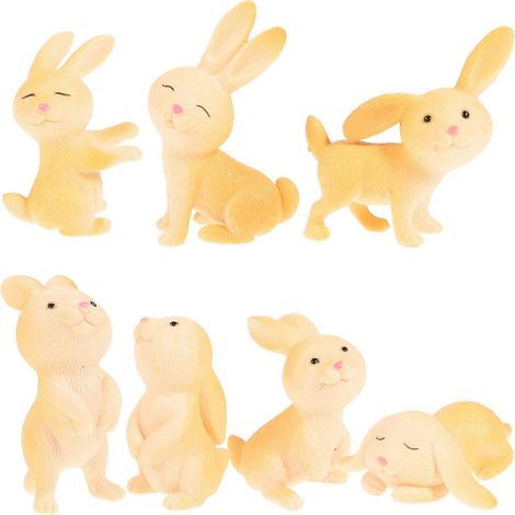 Set mit 7 Miniatur-Harzfiguren in Form gelber Kaninchen, bezaubernde Deko-Skulpturen aus Harz fürs Büro (verschiedene Ausführungen). – 4,4 x 3,2 x 3,2 cm (1/3)
