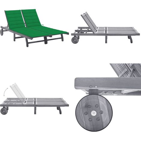 2-Personen-Sonnenliege mit Auflage Grau Akazie Massivholz - Holz-Sonnenliege - Gartenliege - Akasienholzsitzmöbel - Lounge Chair - Sonnenschirm - Home & Living (1/5)