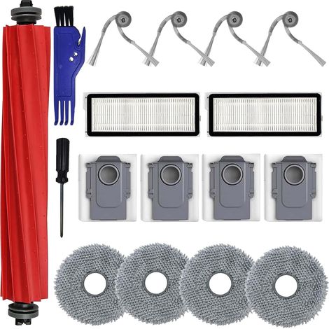 Kit d'accessoires pour Robot aspirateur Roborock QV 35A , QV 35S , QR 598 , QR 798 : 1 Brosse Principale, 2 filtres HEPA, 4 Chiffons de Nettoyage, 4 brosses latérales, 4 Sacs à poussière, 2 Outils (1/5)