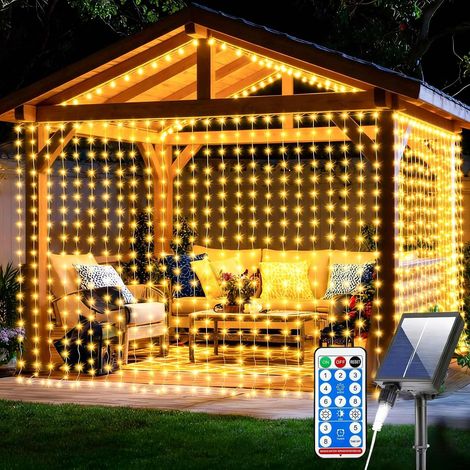 3m x 3m 300 LED Rideau Lumineux Solaire avec Télécommande 8 Modes Rideau Guirlande Lumineuse Extérieure, IP65 Étanche pour Exterieur Jardin Mariage Pergola Décoration (1/5)