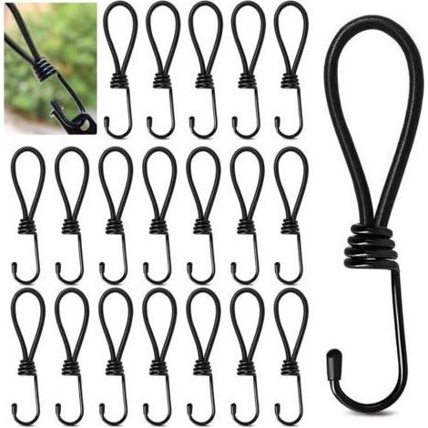 Lntyq Lot de 20 tendeurs élastiques avec crochets, crochet tendeur élastique court 15 cm, cordons élastiques avec crochets, tendeur élastique pour fixation de bâches, bannières, filets, croch (1/5)