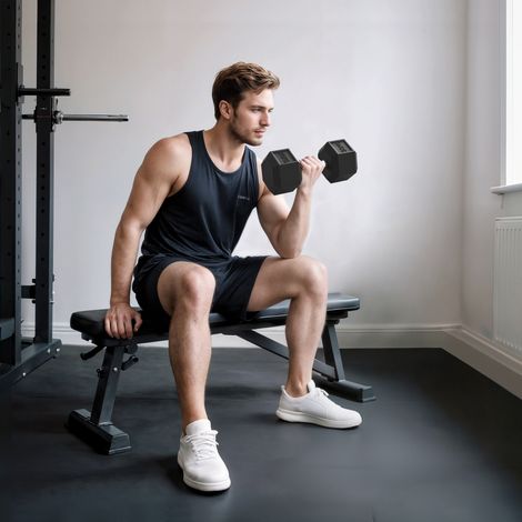 Mancuerna Hexagonal 20 kg de Hierro Fundido Pesas de Metal Recubiertas de Goma para Entrenamiento en Casa Gimnasio Negro (1/5)