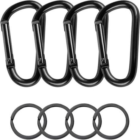 Ensemble de 4 mousquetons en aluminium, mousquetons en D, pour hamacs et accessoires de camping, noirs (1/5)