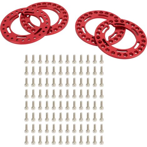4 bagues de verrouillage de jante en alliage d'aluminium 1,9 pouces, remplacement pour roue Axial SCX10 90046 1/10, rouge (1/5)