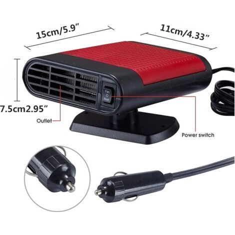 Dégivreur et désembueur de pare-brise pour voiture, chauffage de voiture 12V, rotation à 360°, ventilateur de voiture portable 150W, avec support à ventouse. (1/4)