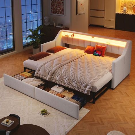 lit gigogne 90x200, pratique au quotidien canapé gigogne, rangement intégré, couchage d'appoint, ports USB (1/5)