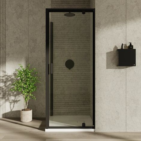 Cabine de douche 70x90 cm avec ouverture battante et paroi fixe en verre transparent 6 mm profilés noir mat h185 Tonga (1/4)