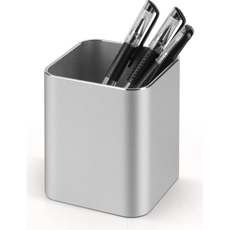 Portalápices cuadrado de metal, portalápices de escritorio plateado, organizador de brochas de maquillaje, portalápices para niños, oficina, escuela, hogar. (1/5)
