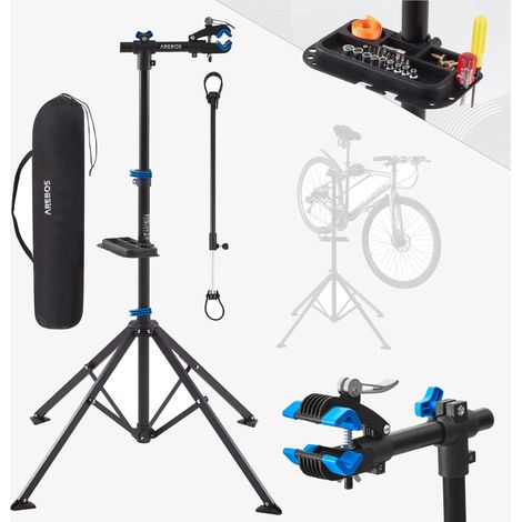 AREBOS Fahrradmontageständer Profi Reparaturständer für Fahrräder Mountainbikes E-Bike Schwerlast-Montageständer Fahrradständer +Tasche mit Schnelllösevorrichtungen 360° drehbar Schwarz/Blau (1/5)
