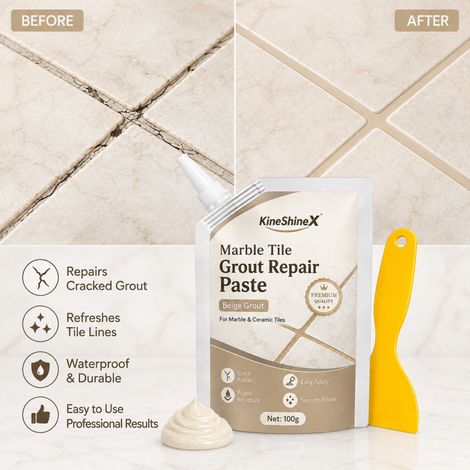 KineShineX Marmorfliesen-Fugenreparaturmittel 100 g – Wasserdichte und fleckenabweisende Fliesenfugenreparatur (1/4)