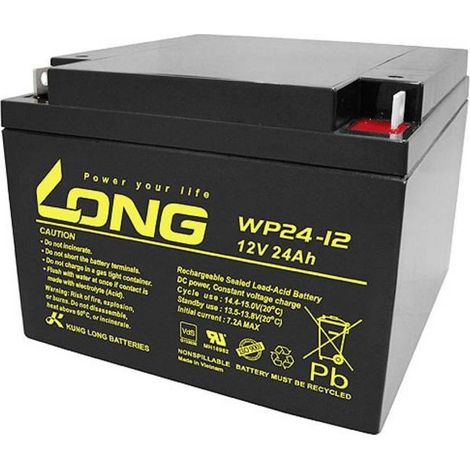 Long WP24-12 WP24-12 Batteria al piombo 12 V 24 Ah Piombo-AGM (L x A x P) 166 x 125 x 175 mm Vite M5 certificazione VDS,