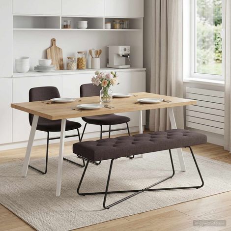 Banc capitonné à boutons en tissu marron foncé avec pieds en métal 110 x 40 x 46 cm - PANGIVO (1/5)