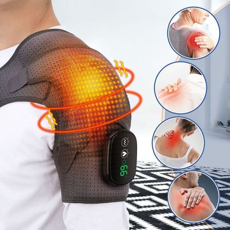 Electric heated shoulder brace with vibration massage  45 x 32 cm, neoprene fabric, 3 levels of heat (4075 °C), for relieve pain muscular (1/5)