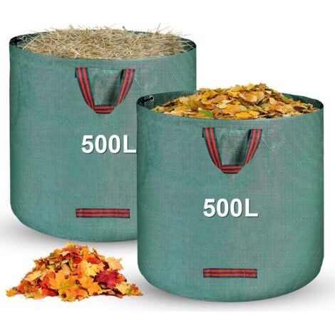2 x 500L Gartenabfallsäcke, Gartenpflanzensäcke mit Griffen, faltbar und wiederverwendbar, geeignet für Unkraut, Laub und Abfall (1/5)