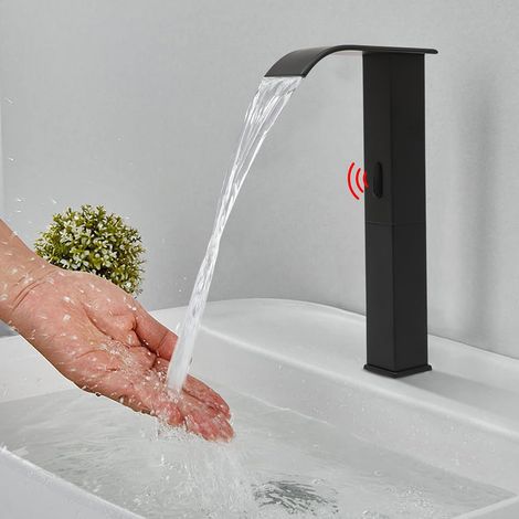 Mitigeur de lavabo à capteur infrarouge, mitigeur monocommande de salle de bain Robinet sans contact Robinet à capteur automatique pour la maison, le restaurant, le centre commercial (noir) (1/5)