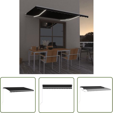 The Living Store Auvent manuel rétractable avec LED 400x300 cm Anthracite - Auvent Pliable - Store Extérieur - Parasol - Abri Jardin - Protection Soleil (1/5)