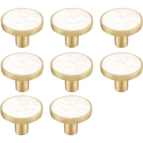 Tigrezy Lot de 8 boutons de placard ronds ronds en laiton marbré pour tiroir décoratif blanc nacré (8) (1/5)