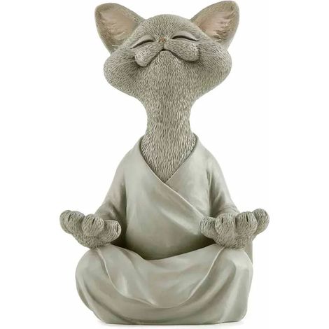 Buddha-Katzenstatue, Meditation, Yoga, Sammlerstück, Geschenk für Katzenliebhaber, Meditationsdekoration (Grau, 12,5 cm)