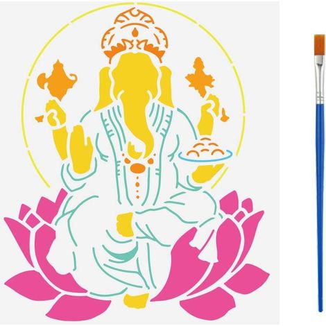 Pochoir de Dieu Éléphant Indien Avec Pinceau 21x29.7cm Bouddha Indien Ganesha Pochoir Thème Seigneur pour Carrelage Mural Meubles Sol (1/5)