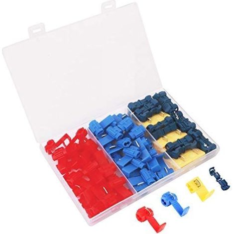 70Pcs Cosse Rapide Electrique Connecteur Kit, Connecteur Dérivation Rapide, Verrouillage Connecteurs, Raccords Auto-Dénudants, 20×Rouge, 20×Bleu, 6×Jaune, 24×Bleu clair