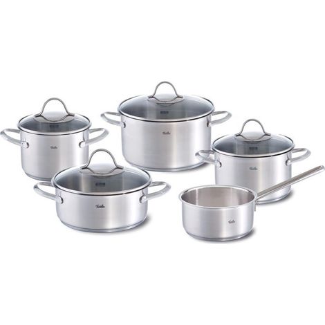Fissler Set Pentole Palermo 5 Pezzi Acciaio Inox con Coperchi in Vetro Induzione