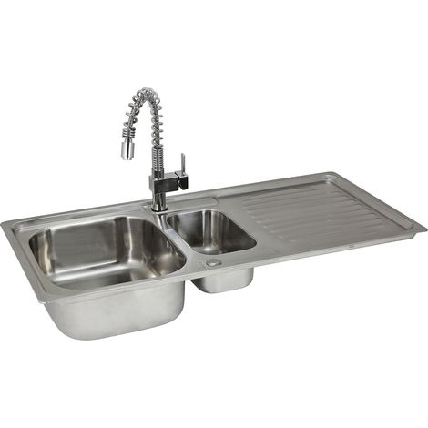 Lavandino da Cucina in Acciaio Inossidabile 105cm x 50cm con Rubinetto Rainbow (1/5)