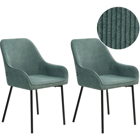 Conjunto de 2 sillas de comedor tapizadas en terciopelo verde claro con patas doradas estilo retro glamour Loverna