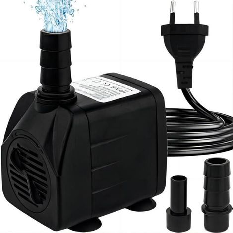 Mini pompe à eau (600 L/H, 8W), pompe d'aquarium ultra silencieuse avec hub élevé, avec câble d'alimentation de 1,5 m, 2 buses pour (1/4)