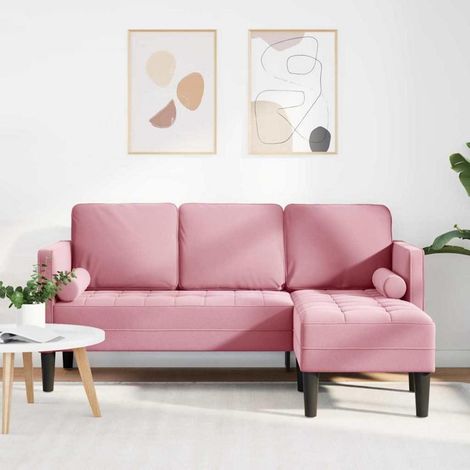 Ecksofa L Form 173x131cm Staubiges Rosa Samt Wasserdicht 4-Sitzer (1/5)