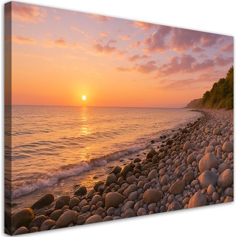 Tableau déco Plage au coucher du soleil et pierres 90x60 (1/4)