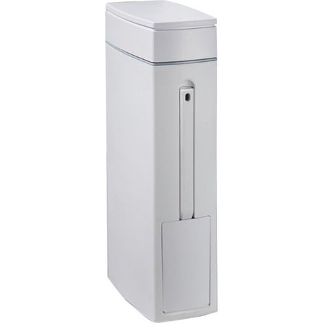 Badezimmer-Abfalleimer, 10 x 20 x 43 cm, 4,5 l, schmaler Badezimmer-Abfalleimer mit WC-Bürstenhalter, fußbetätigte Öffnung, weißer rechteckiger Abfalleimer für Toilette und Küche, platzsparender Abfal