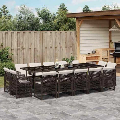 Ensemble à manger de jardin avec coussins 15 pcs-Salon de jardin marron rotin 412488 (1/5)
