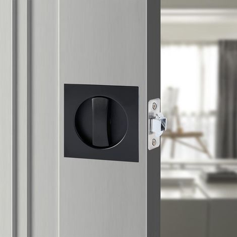 Serrure de Porte de Poche Sans Clé Serrure de Porte Coulissante Invisible Coulissante à Mortaise Poignée 66mm Carré Noir (1/5)