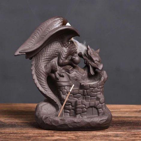 Porte-encens Dragon sur Château avec 50 cônes d'encens à reflux - Brûleur d'encens en céramique - Convient aux bâtonnets d'encens et aux cônes à effet cascade (1/5)