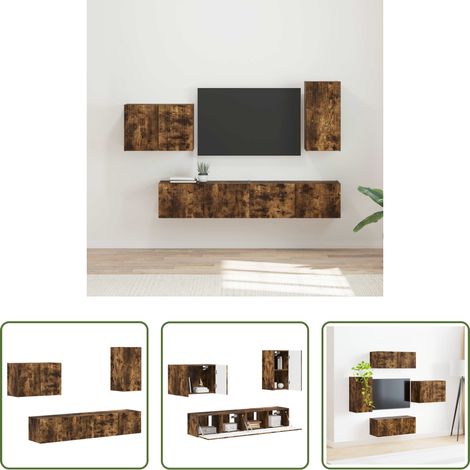 Holzregal -  TV-Wandregal-Set 4 pcs Geräucherte Eiche Holzwerkstoff (1/5)